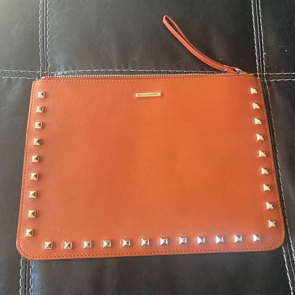 Rebecca Minkoff stud leather Lisa Pouch w/ gold hardware & tonal suede inside. - Picture 2 of 7
